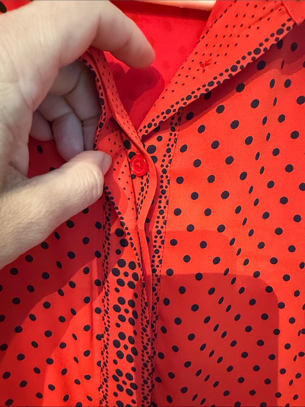 Boden Red Long Sleeve Polka Dot Shirt Dress (8R) - Picture 6 of 10